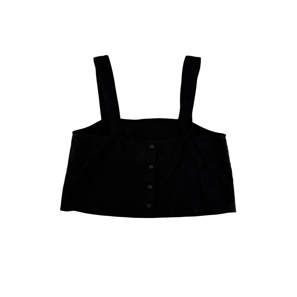 Forever 21 Womens Black Linen Blend Button Back Crop Tank Top Size M NEW - Picture 2 of 7